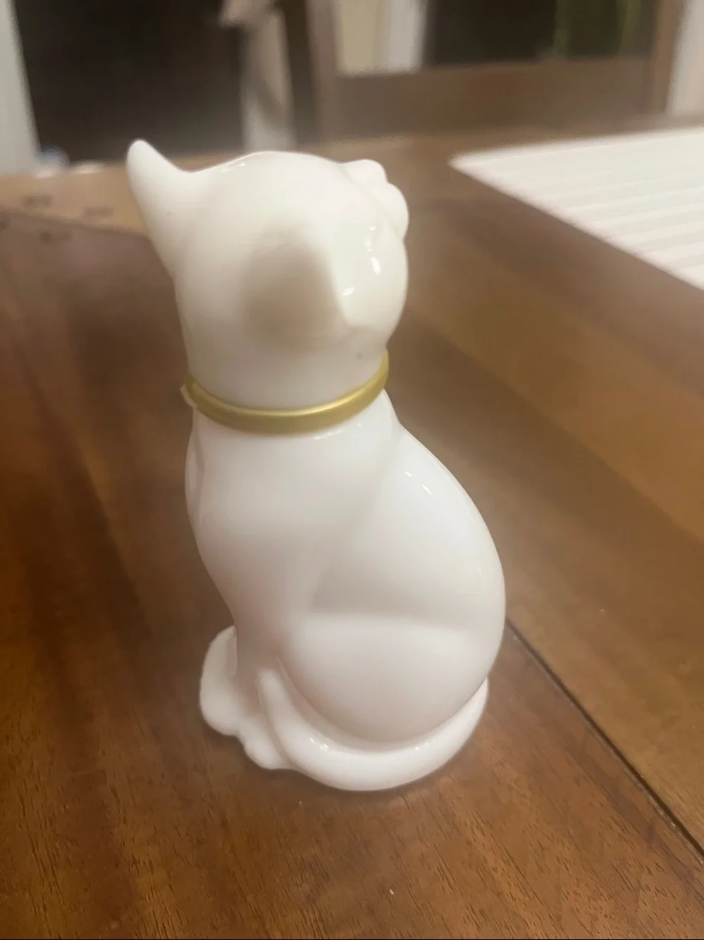 AVON White glass Cat Figurine with Gold Collar - Decorative Pet Accent